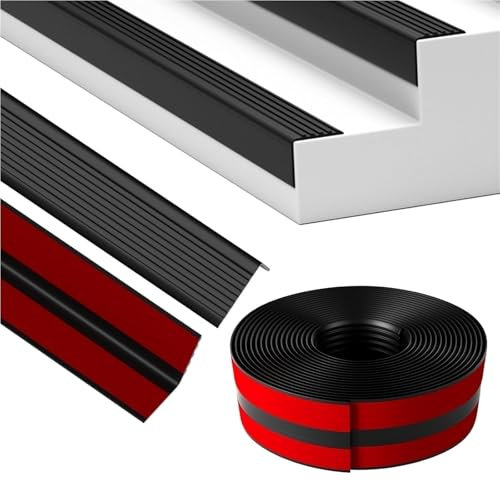 Battiscopa in vinile for scale, bordo for scale da 10 piedi, gradini for gradini esterni, gradini for scale autoadesivi antiscivolo, non, striscia di avvolgimento e bordatura ad angolo retto(Black)