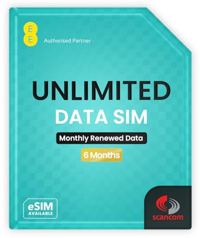 EE Unlimited Data SIM – Uncapped 5G Speeds – Preloaded for 6 Months from Order – Mobile Broadband for Routers & Phones – Equivalent to £20/Month