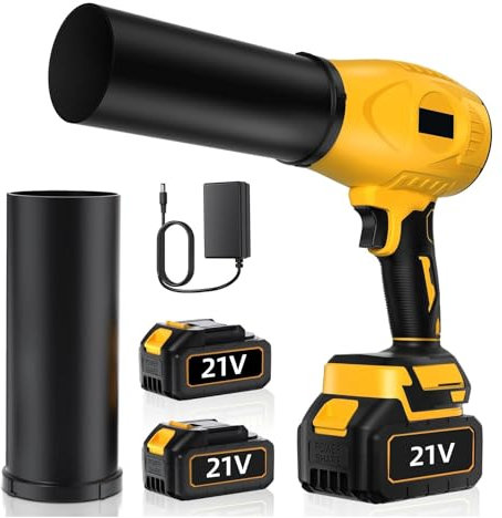 Akku-Laubbläser 720 km/h, 21V Leaf Blower,Elektrischer Laubbläser 30000RPM, mit 2 * 3000 mAh Batterien und Ladegerät, Für Räumen von Einfahrten, Terrassen und Schneeräumung (2 Akku)
