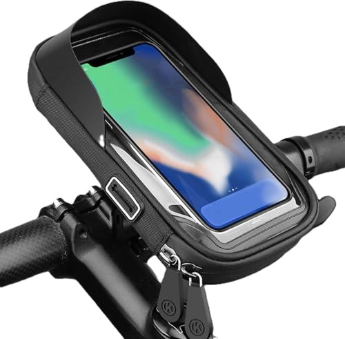 BuyWeek Fahrrad Handytasche Lenkertasche, 360 Grad Drehbar Fahrradtasche Wasserdicht Empfindlicher Touchscreen Fahrrad Handyhalterung mit Vorne Sonnenschutz Doppelreißverschluss (Schwarz)
