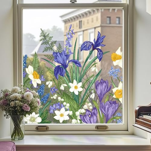 Fensterfolie selbstklebend 3D Buntglas-Fensterfolie Fenster-Sichtschutzfolie für Badezimmer, Haustür, Haus, Sonnenschutz, Wärmeschutz, Transparente Iris, 44X200CM