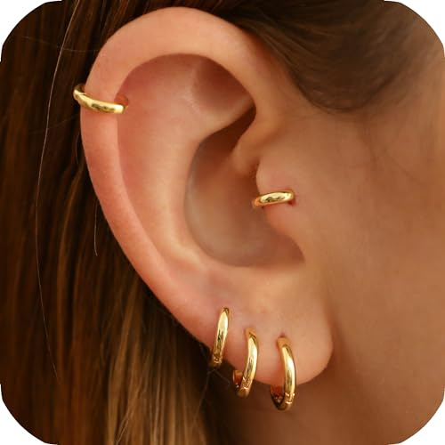 Velvoria Kleine goldene Creolen aus 925er Sterlingsilber für Damen und Herren, 18 Karat vergoldete Scharnier-Creolen für Knorpel, Helix, Tragus, Sung, Ohrläppchen (1 Paar – 5 mm)