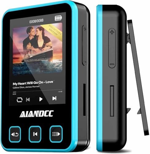 Mp3 Players with Bluetooth 5.3, 32GB Mp3 Player With Sports Clip and Armband, 1.77-inch TFT Color Screen, HiFi Sound Music Player, Earphones Included, TF Card Can be Inserted, Blue
