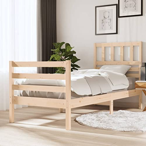 Qnhdfrt Massivholzbett Kiefer 75x190 cm Bettgestell mit Kopfteil Rustikales Design Robustes Bettrahmen für Schlafzimmer Einfache Montage