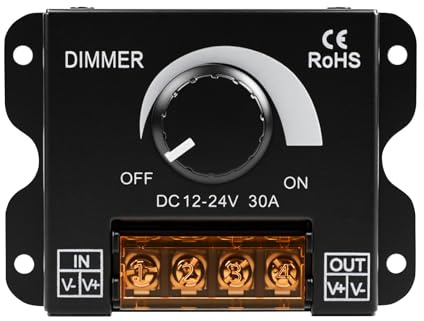 Controlador dimmer led DC12V-24V 30A PWM Dimming interruptor regulador de intensidad led con mando giratorio de ajuste de brillo Apto para tiras de luces LED
