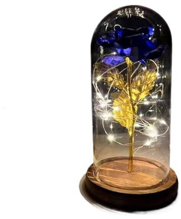 Ymnilian Rose Eternelle, Rose Eternelle sous Cloche Rose Magique éternelle en Feuille d'or 24 carats, dôme de Fleur, Guirlande Lumineuse féerique, Cadeau noël, Saint-Valentin, fête des mères(008)