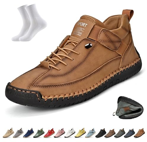 Generisch Orthopädische Sneaker von Kimberleigh,handgefertigte Bequeme Lederschuhe for Herren Damen,weiche Bequeme Stiefel mit, rutschfeste atmungsaktive geräumiger Zehenpartie(Braun,38 EU)