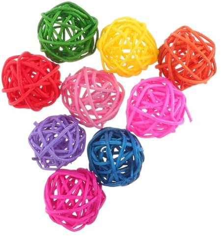 Artibetter 50 Stück Bunte Rattan kauspielzeug Bälle für Papageien Natürliche Weidenkugeln zum Kauen und Basteln Farbenfrohes DIY Haustier Vogelspielzeug für Wellensittich Graupapagei und