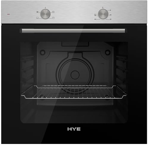 HYE 60cm Built-In Electric Static Oven, Stainless Steel Panel & Black Glass Door, 4 Cooking Functions, Low-E Double Glass & Cooling Fan – C01BI60SF17