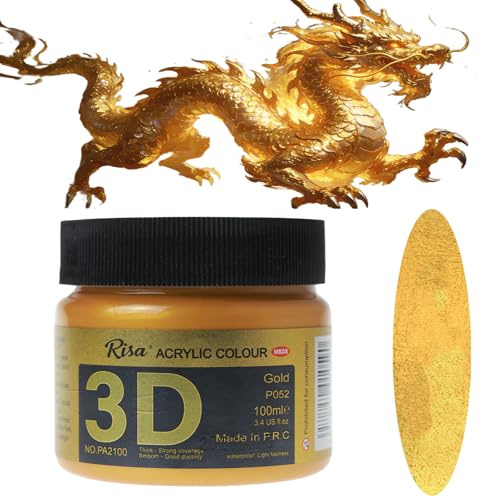 Acrylfarbe Gold Set,100ml Acrylfarbe Merallic Gold,Wasserfest und Lichtecht Blattgold Farbe für Kunst Malerei, für Metall, Holz, Glas, Keramik, Leinwand, Stein, Stoff und Leder