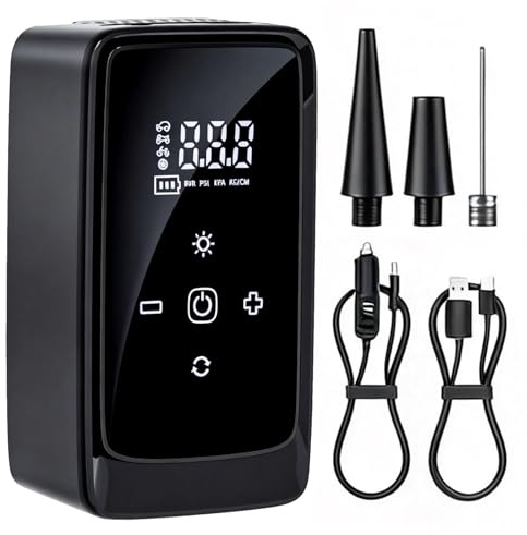 3-in-1 Elektrische Luftpumpe, Akku Luftpumpe Auto, Tragbar Mit Notlicht, 3 Aufsätzen, Reifenpumpe Für Auto, Ball, Fahrrad, Motorrad Wiederaufladbar