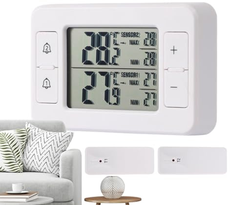 Kühlschrank-Thermometer-Set mit Doppeltransmitter, Bereich von -40 °C bis 60 °C, genaue Überwachung der Lebensmittelsicherheit aus ABS, Tiefgarage, Weinkeller, Wohnmobil, Reisen, Picknick, R