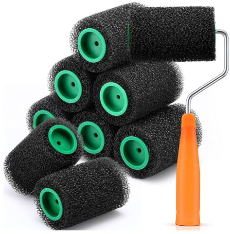 Pinafresa 9 Pcs Textured Paint Roller Kit, 4 Inch Bed Liner Roller Covers with Frame for Truck Coatings and Non-Slip Surfaces