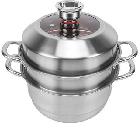 Zerodis Pentola a Vapore in Acciaio Inossidabile a 3 Strati, Pentola Multifunzione di Grande capacità con Timer, per Panini e Zuppe di Pesce con Piano Cottura a Induzione