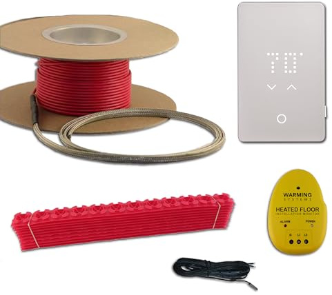 Warming Systems - 30 Sqft 120V Electric Radiant Floor Heating Kit – Includes Heating Cable, Programmable Thermostat, Sensor, Cable Guides, Installation Monitor and Under Tile Heated Floors