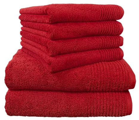 Dyckhoff Handtuchset Brillant, 6-teilig, 100% Baumwolle, Kirsche | 2 Badetücher 70x140cm, 4 Handtücher 50x100cm, hochwertige Qualität, trendige Farbe Kirsche, ideal für Zuhause