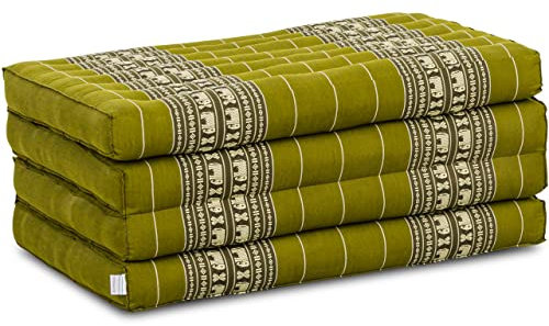 livasia Nachhaltige Klappmatratze aus Kapok - 200x80x8cm - Gästematratze, Faltbare Matratze für Van, ökologische Yogamatte, klappbares Gästebett, Liege für Garten und Balkon (Grün/Elefanten)