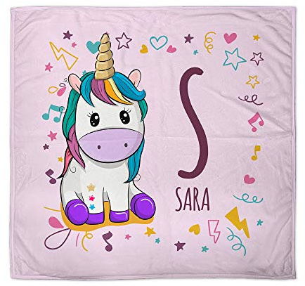 LolaPix Manta Bebe Personalizada Unicornio. Regalo bebé recién Nacido. Manta Personalizada con Nombre. Tejido Polar. Varios Diseños. Mantas Bebe Personalizadas. Unicornio Rosa