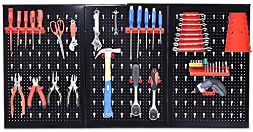COSTWAY Panneau Perforé Panneaux Muraux de Rangement, Porte Outils Mural Support Mural Outils pour pour Garage, Maison, Atelier, Entrepôt, 120 x 60 x 2 cm, Noir