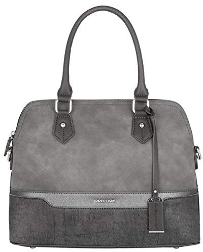 David Jones - Damen Handtasche Elegante Tasche - Frau Henkeltasche Shopper PU Leder - Mehfarbig Schultertasche Bowling Stil Top Griff Gestreift - Umhängetasche Tote Stilvoll Mode - Grau