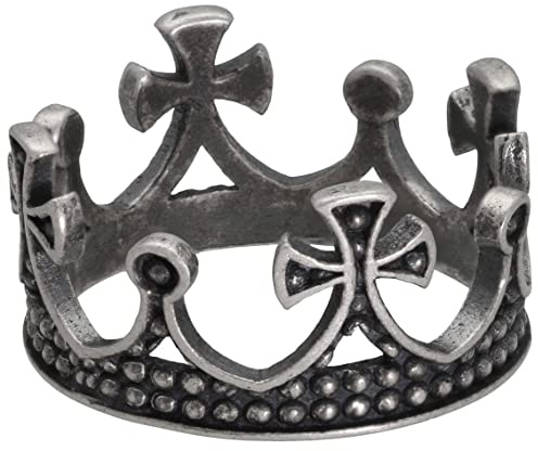 Herren Königlicher Kronen Ring Verziert mit Heiligen Kreuzen - Ausdrucksstarkes Schmuckstück aus Oxidiertem Sterlingsilber mit Samtiger Oberfläche für Distinguierten Stil - Handgefertigt von Emmanuela