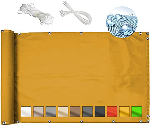 MEEYI Balkon sichtschutz Balkon 120x700cm balkonumrandung balkonumspannungen wasserabweisend balkonumrandung schattentuch sichtschutz für balkongeländer 100% Polyester reißfest mit kabelbindern-Gelb