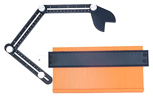 ANCLLO 25,4 cm Konturenlehre und 3-seitiges Winkelmesswerkzeug-Kombi-Kit, Kunststoff-Form-Konturlehre, Duplikator, Aluminiumlegierung, Mehrwinkel-Messlineal