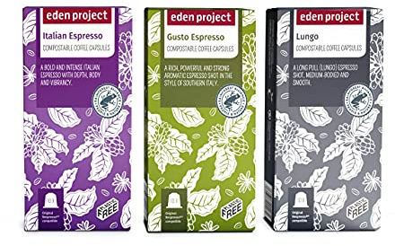 THE EDEN PROJECT 30 Italian Mixed Selection Pack - 100% Arabica Coffee Pods - Compatible with Nespresso Original coffee machines - Climate Neutral - 3 x 10 packs of Home Compostable Capsules