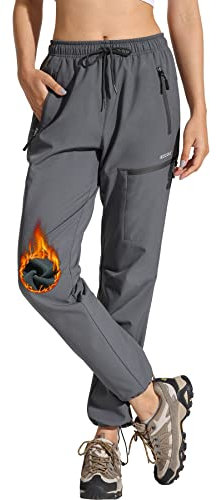 MOCOLY Damen Trekkinghose Thermo Skihose Winter Fleece Gefütterte Softshell Wanderhose Wasserdicht Warm Outdoor Hose Schneehose Langlaufhose Jagdhose Funktionshose Arbeitshose Grau L