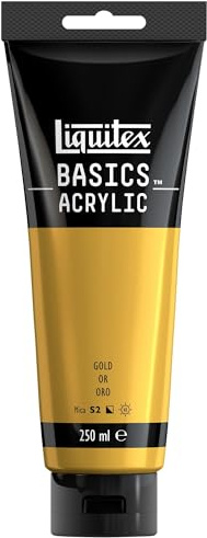 Liquitex 88700241 Basics - Acrylfarbe, monopigmentierte Künstlerpigmente, lichtecht, mittlere Viskosität, Archivqualität, seidenglänzender Finish, 250ml Tube - Gold