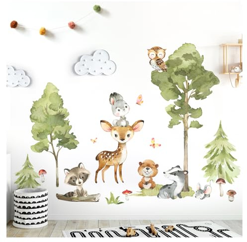 Grandora Waldtiere Wandtattoo für Kinderzimmer Babyzimmer Wandsticker Fuchs REH Baum Wandaufkleber Wanddeko Wandbild XXL - 209 x 143 cm (BxH) DL771