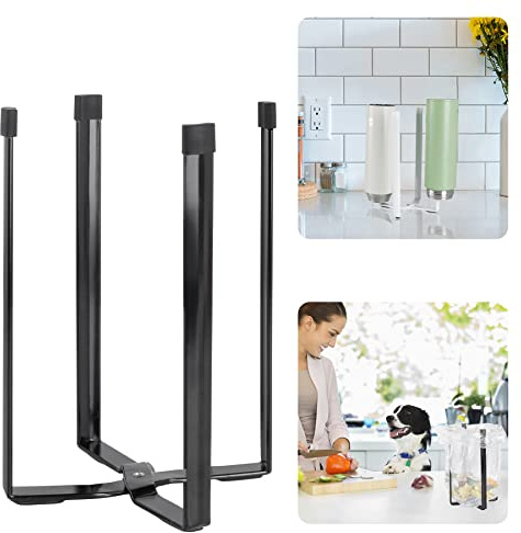 Kitchen Stand Holder, Plastic Bag Drying Rack, Multifunctional Countertop Cups Bottles Drying Rack for Plastic Bags, Bottles and Cups, Shelf Trash Bag (Black)