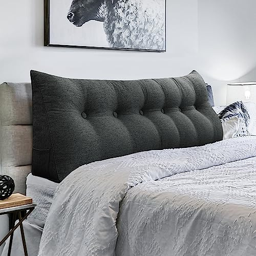 VERCART B09SKV3HMC Kilkudde Läskudde Triangulär Ryggstöd Bolster Dekorativ Stor Ryggkudde Stoppad Huvuddel för Sovsoffa Linne antracit 180 cm