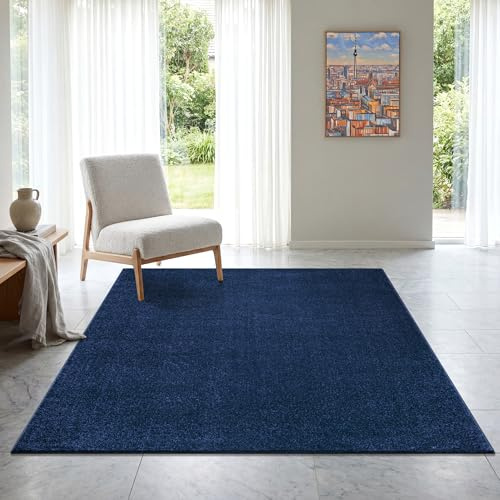 SANAT Kurzflor Teppich Wohnzimmer - Uni Modern Teppiche fürs Schlafzimmer, Arbeitszimmer, Büro, Flur, Kinderzimmer und Küche - Marine, 160 x 230 cm