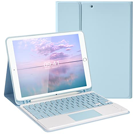 LAMA Funda con Teclado para iPad con Panel Táctil, Teclado Inalámbrico 10.2 y 10.5 Pulgadas (9th 2021/8th 2020/7th 2019, iPad Air 3 2019, iPad Pro 2017) Teclado Desmontable y Portalápices