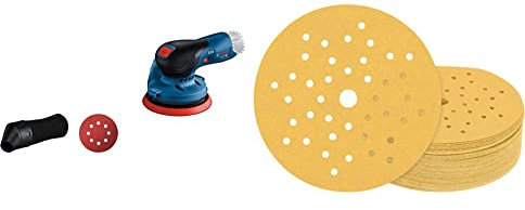 Bosch Professional GEX 12V-125 Exzenterschleifer (inkl. Schleifteller (125 mm)) + 50x Schleifpapier Expert C470 mit 8 Löchern (für Hartholz, Farbe auf Holz, Ø 125 mm, Körnung 80, Zubehör)