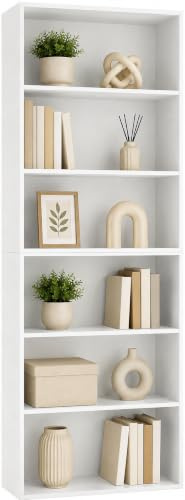 URBNLIVING 6 Tier Wide Wooden Bookcase Display Storage Shelf Unit | Modern Design, Large Open Shelving, Extensive Storage, Durable MDF, Easy Self-Assembly, Home & Office Use