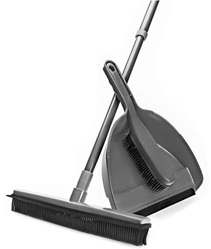 Peggy Perfect Gummibesen Rubber Broom Set. Teleskopbesen mit Abzieher & Kehrgarnitur. Haarentfernung, Tier-, Hunde-, Katzenhaare. Bodenbürste zur Reinigung von Teppichen und sämtlichen Bodenbeläge.