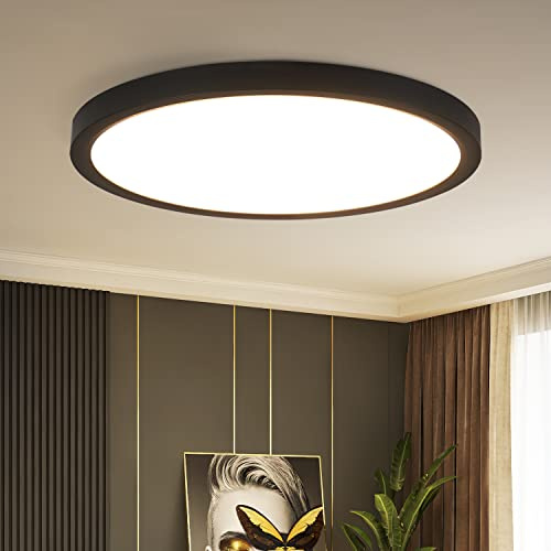 ZMH Deckenlampe LED Deckenleuchte Flach - 18W Badlampe 4000K Ø23cm | Schlafzimmer Küche Deckenbeleuchtung Schlafzimmerlampe IP44 Wasserdicht Flurlampe Schwarz Küchenlampe Rund Bad Flur