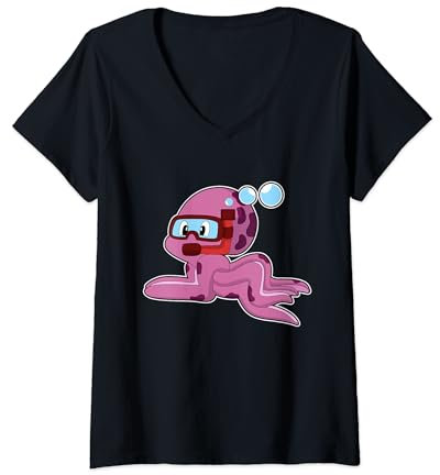 Damen Krake Taucher Schnorchel Tauchen T-Shirt mit V-Ausschnitt