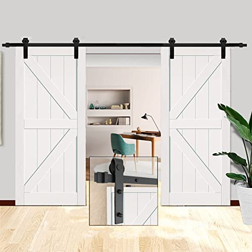 Double Barn Door Sliding Kit - 9.8FT/300cm Sliding Track Barn Door Hardware Kit, Sliding Door Kits for Indoor/Outdoor Use
