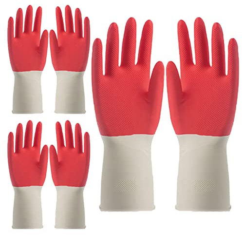 YLWX 3 Paires de Gants de Cuisine, Gants de Vaisselle Réutilisables pour Le Ménage (Color : Red+White, Size : M)
