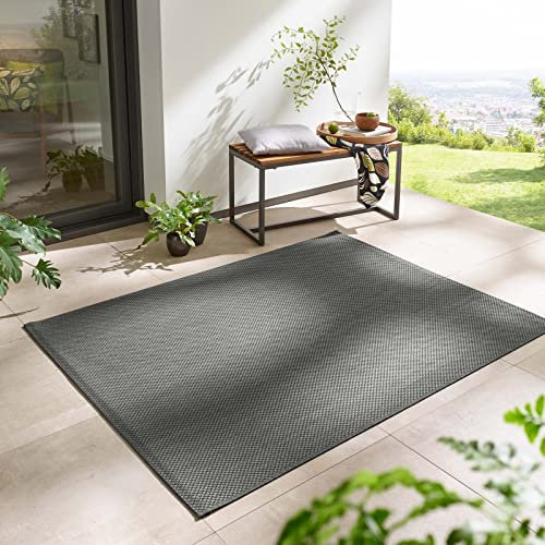 Taracarpet In- & Outdoor Teppich Wetterfest Wohnzimmer Balkon Küchenteppich Flachgewebe sisaloptik meliert Einfarbig Uni anthrazit dunkelgrau 160x220 cm