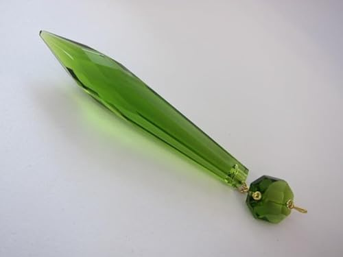1 pcs Chandelier Pendant Icicle Teardrop with a Small Octagon Crystal 75 x 13mm + 14 mm Olive Green
