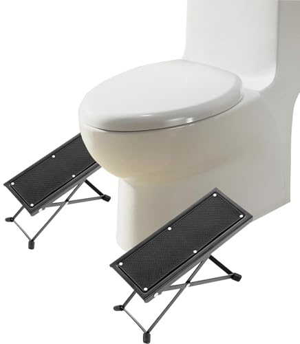 ZEBWAY Folding Squatting Stool - Toilet Stool Adult for Home Bathroom (One Pair) - Multi-Function Foldable 7-9 Height Squatting Toilet Step Stool - Stainless Steel, Black, Modern
