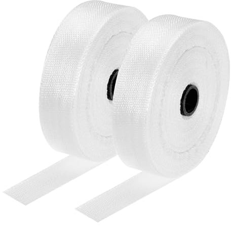 sourcing map 2pcs Fiberglass Cloth Tape 50m(55 Yard) x25mmx0.2mm E Glass Fiber Fiberglass Mesh Glass Fiber Mesh Woven Fiberglass Fabrics Insulation Tape for Reinforcement Repair