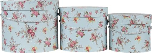 Clayre & Eef Hutschachtel 3er Set Ø 23x19 cm Blau Rosa Karton Blumen Aufbewahrungsbox