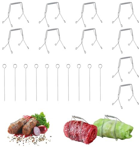 10 Stück Rouladenklammern Aus Edelstahl Wiederverwendbar, Mit 10 Stück 15cm Rouladennadeln, Rouladenspieße Rouladen Klammern als Perfekte Alternative zu Rouladennadeln oder Rouladenspieße