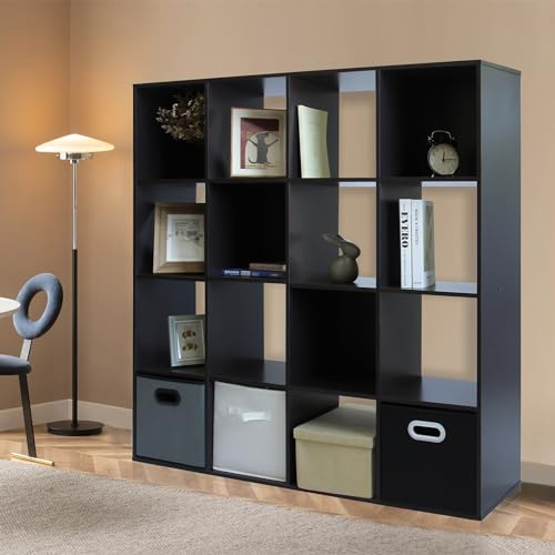 PACHIRA Bücherregal mit 16 Fächern, Würfelregal Aus Holzwerkstoff Für Wohnzimmer, Freistehender Bücherschrank Aktenregal Stufenregal Büroregal, Offenes Aufbewahrungsregal Für Kleidung