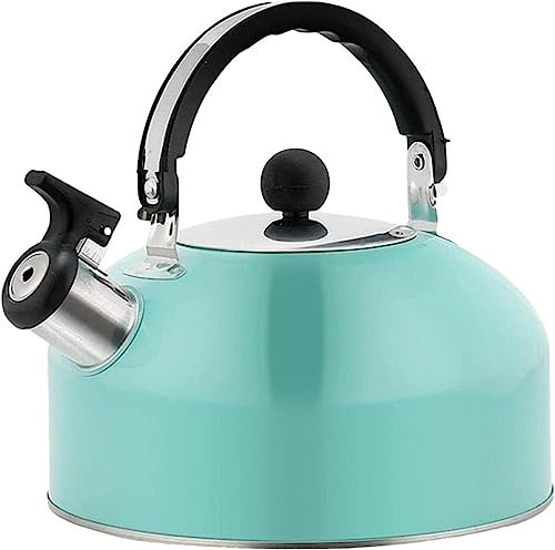 Théière sifflante en acier inoxydable de 3 L avec poignée résistante à la chaleur, pour induction, bleu, 2 l